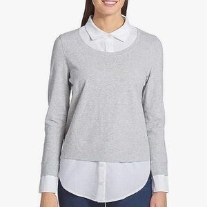 Tommy Hilfiger Academia Light Gray Button Preppy Blouse